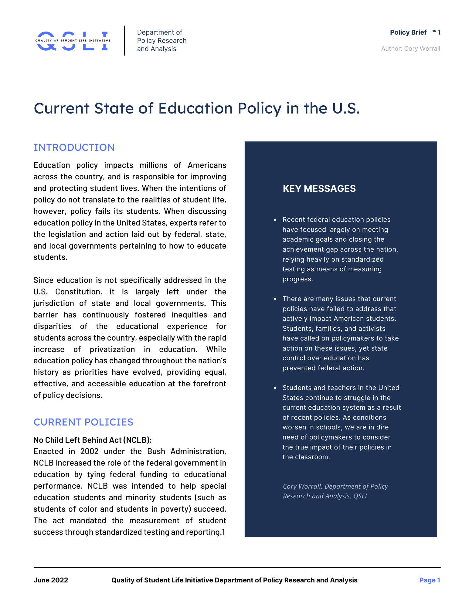 Read more about the article Current State of Education Policy in the U.S.